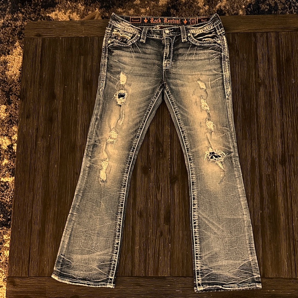 Rock Revival Flare Jeans with Distressed Details